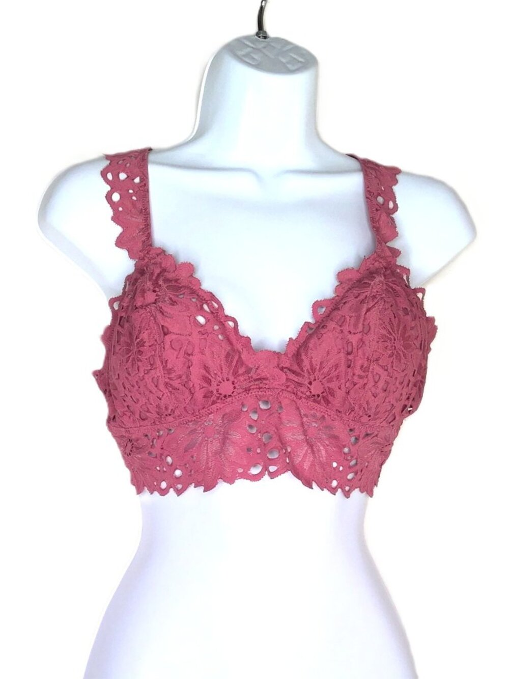 Aerie Bralette Deep Rose Pink Lace Lightly Padded Adjustable Strappy Stretch M
